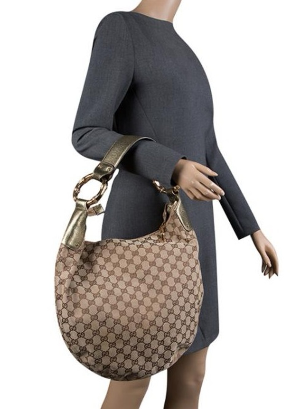 Vintage Gucci monogram Hobo Bag with gold Bamboo Handles